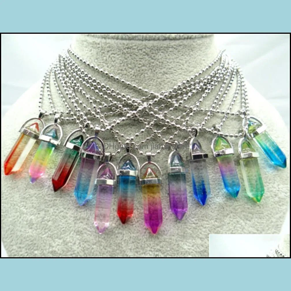 hexagonal colorful transparent glass crystal pendant stone jewelry making necklace accessories