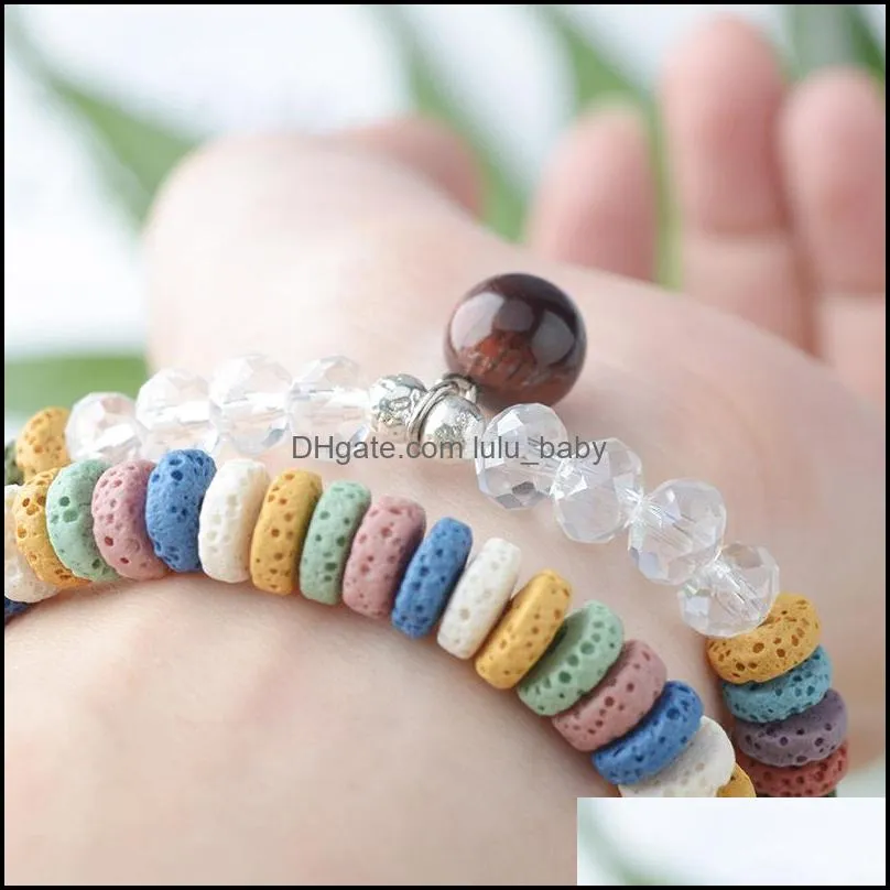 assorted handmade lava stone glass crystal beads strand bracelet friendship bracelets adjustable rope  oil diffuser women jewelry