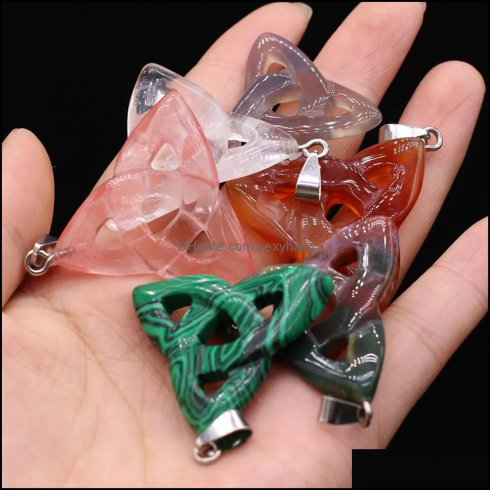 32x35mm triangle loop quartz stone pendant reiki healing crystal charms for necklace jewelry making