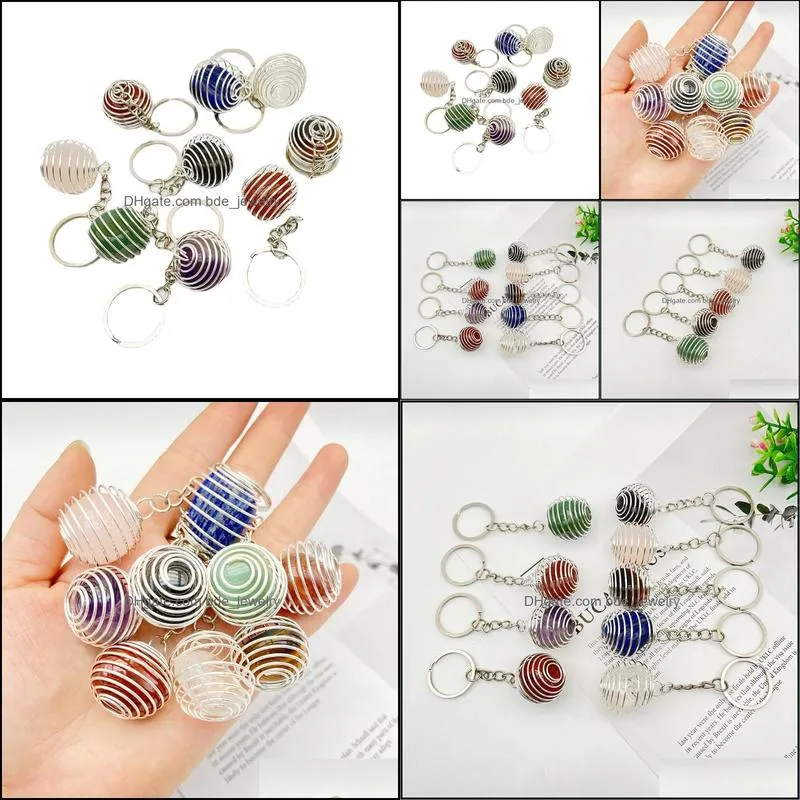 natural stone quartz keychain ring for women men handbag spring hangle car key holder raw mineral keyring jewelry