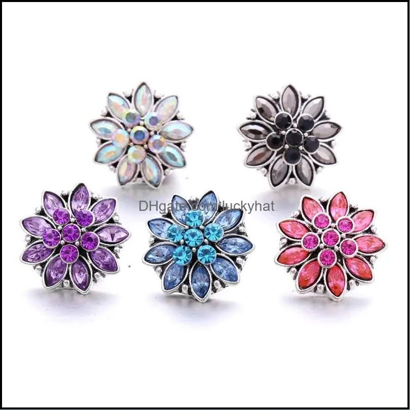 wholesale rhinestone 18mm snap button clasp metal oval flower fastener snapper charms for snaps jewelry findings suppliers