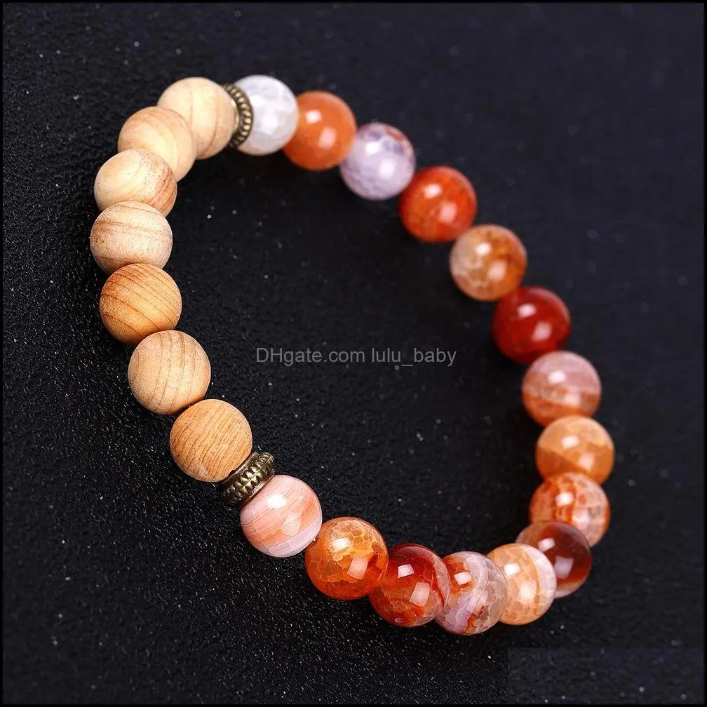 ice crack stone wooden beaded strand  oil diffuser bracelet balance yoga friendships jewelry for women men