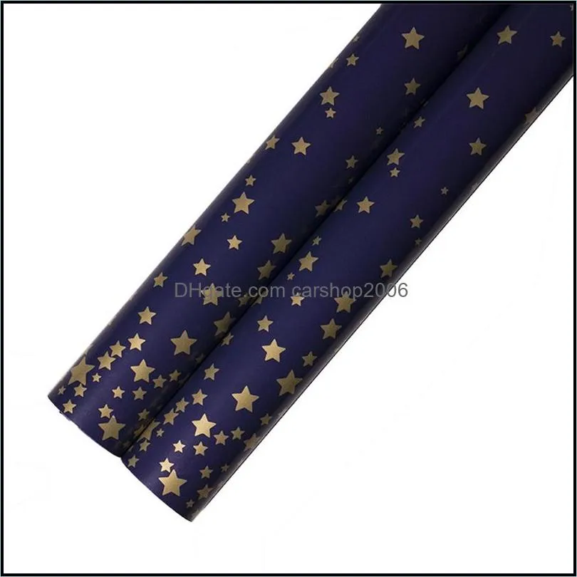 packing paper gift decorative metallic color dark blue papers stars christmas tree pattern printing gold party gifts new arrival 0 66wk