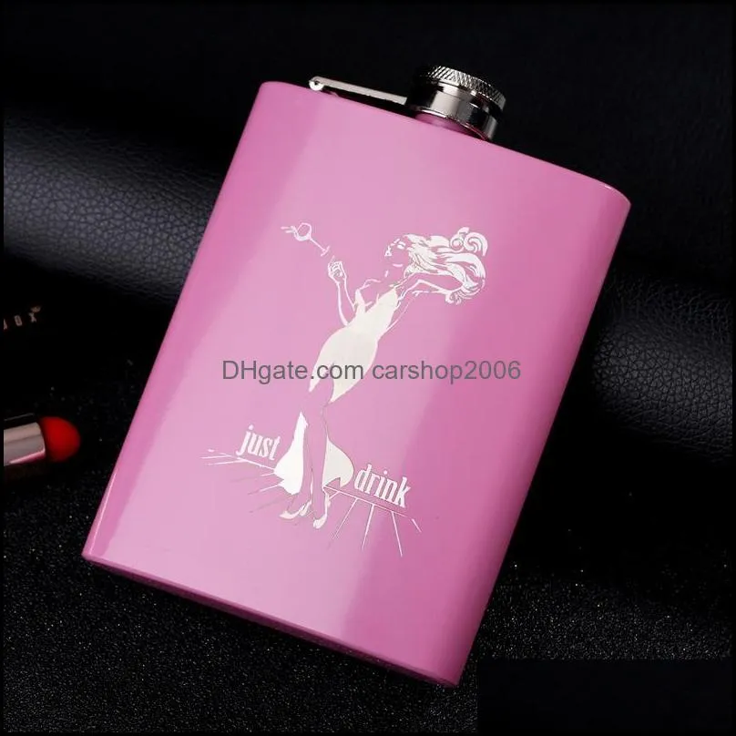 8oz woman outdoor convenient hip flask stainless steel rose red wine bottle english letter patterns flagons fashion