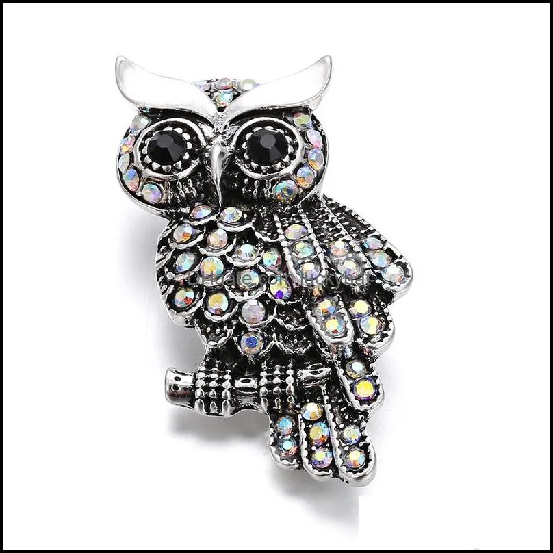 noosa snap jewelry crystal owl 18mm metal snap buttons fit silver leather snap bracelet diy charms necklace jewelry