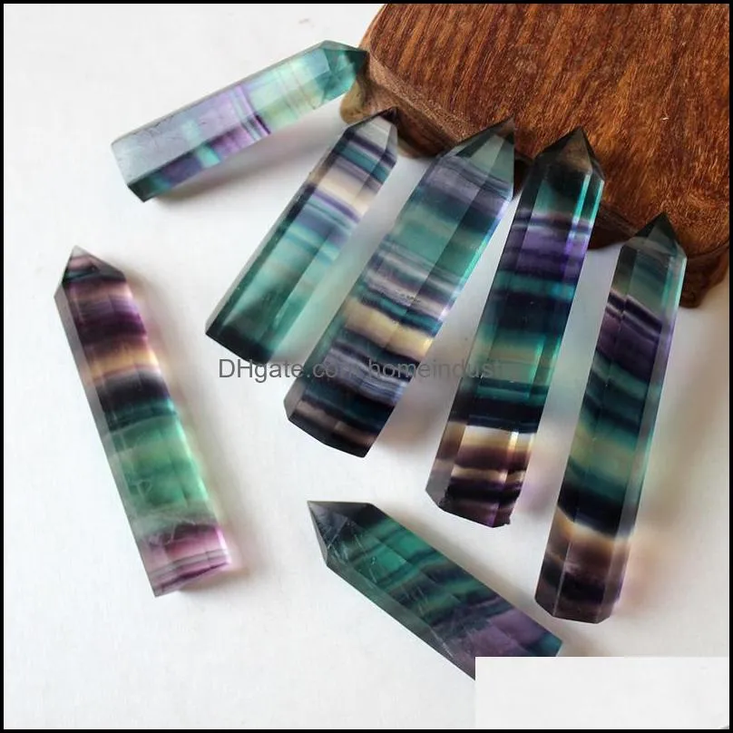 natural fluorite quartz crystal tower colorful striped point wand gift