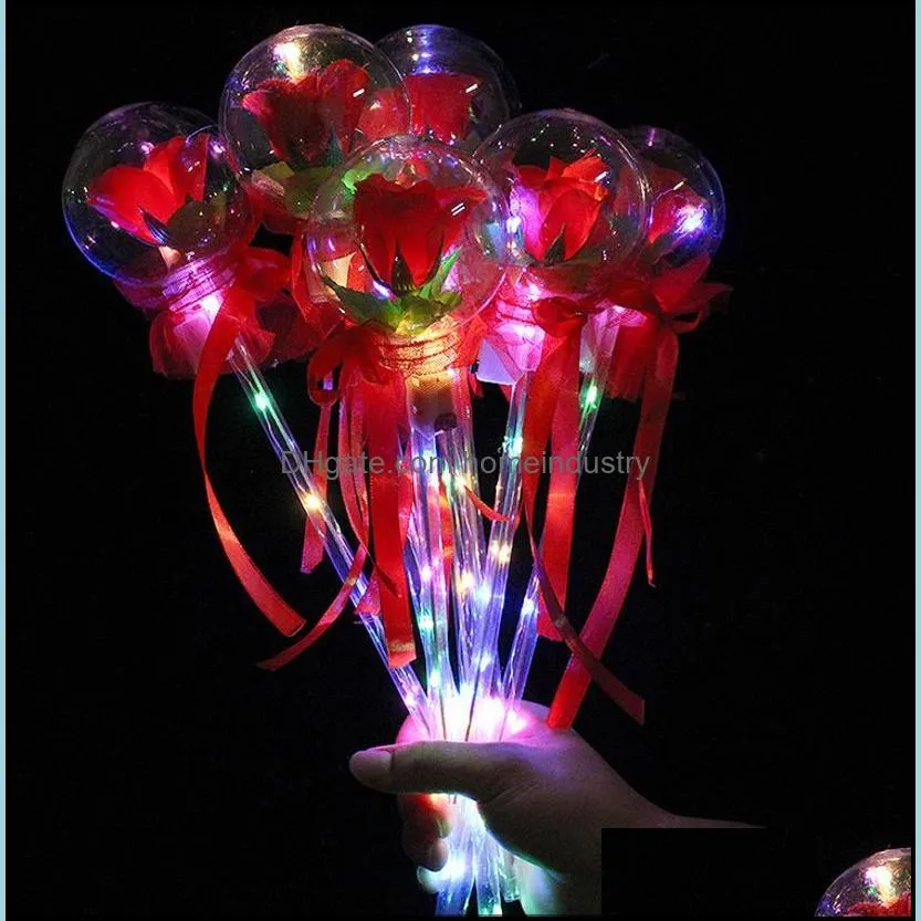 led party favor decoration light up glowing red rose flower wands bobo ball stick for wedding valentine`s day atmosphere decor