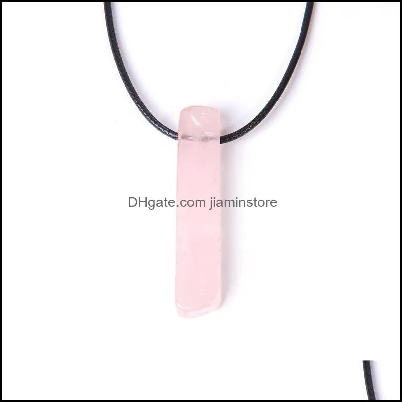 healing irregular stone rectangle bar crystal quartz opal pendant & necklace leather chains for men women fashion jewelry