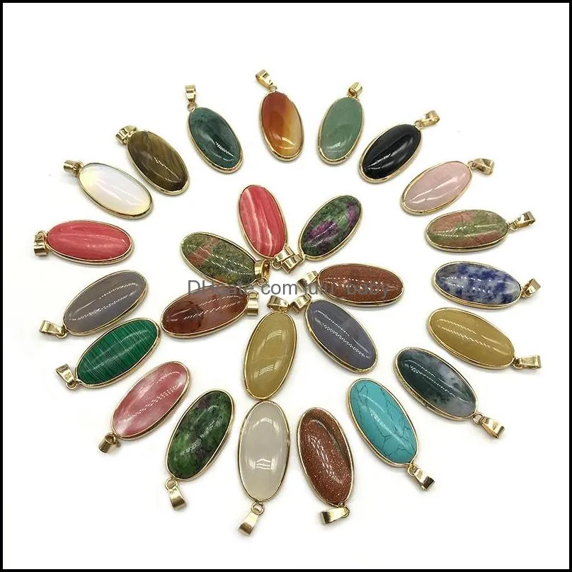 reiki healing jewelry oval natural stone pendant quartz lapis opal pink crystal pendants diy earrings necklaces women