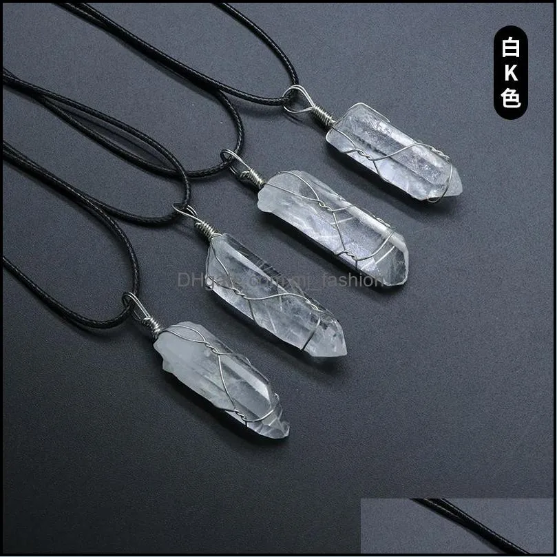 wire wrapped raw white stone healing crystal pillar pendant necklace jewelry women men pendants necklaces
