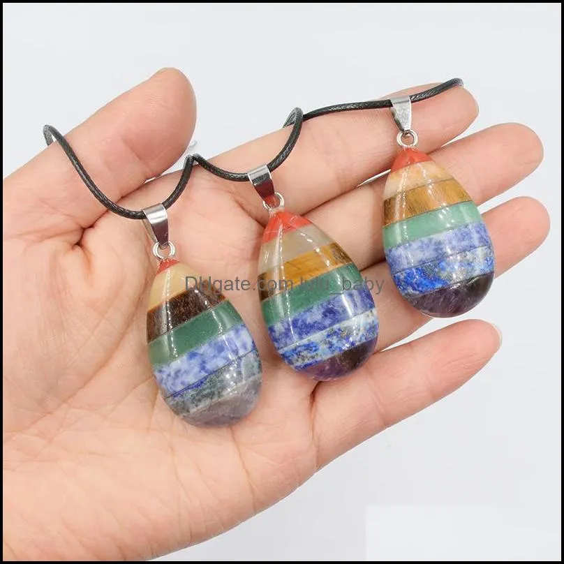 natural 7 chakra healing amethyst quartz stone pendant waterdrop rainbow crystal necklace jewelry for women men