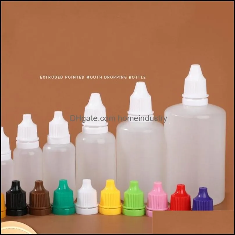 colorful 5ml 10ml 15ml 20ml 30ml 50ml empty e liquid plastic dropper storage bottles child proof bottle caps and needle tips dhl free 859