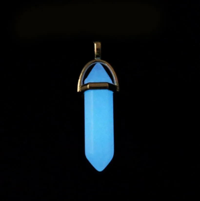 fashion 3 colors fluorescent hexagonal pendant necklace crystal bullet natural stone quartz collars jewerly leather chain