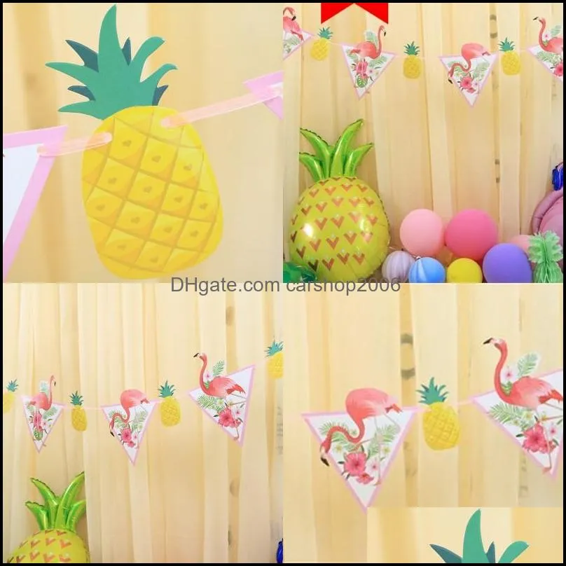 string of flags atmosphere arrangement party decorate banner white cardboard pineapple pennant