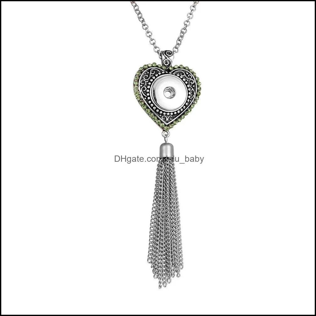 fashion heart crystal tassel necklace 18mm ginger snap pendant necklaces for women jewelry gifts