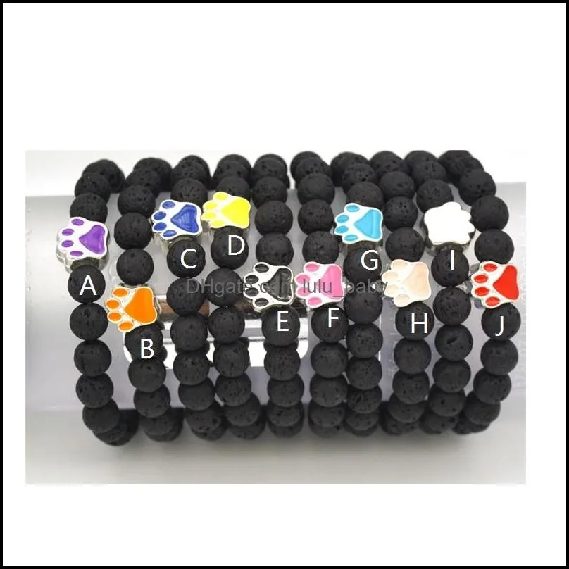 10 colors dog paw 8mm black lava stone beads strand bracelet essential oil diffuser bracelets volcanic rock footprint beaded hand