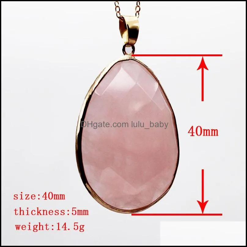 waterdrop natural healing stone pink crystal necklace rose quartz chakras pendant for gift jewelry