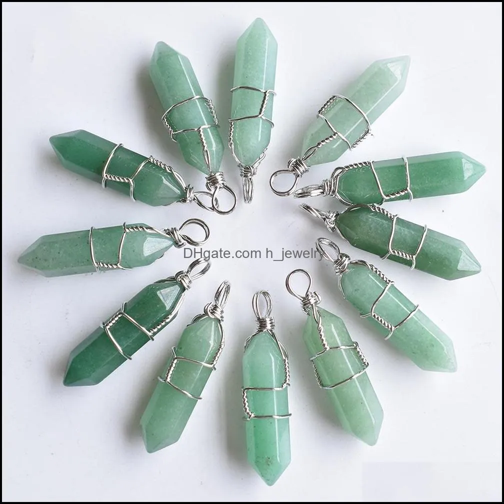 fashion iron wire hexagon stone pillar point charm handmade pendant for jewelry pendants necklace making wholesale