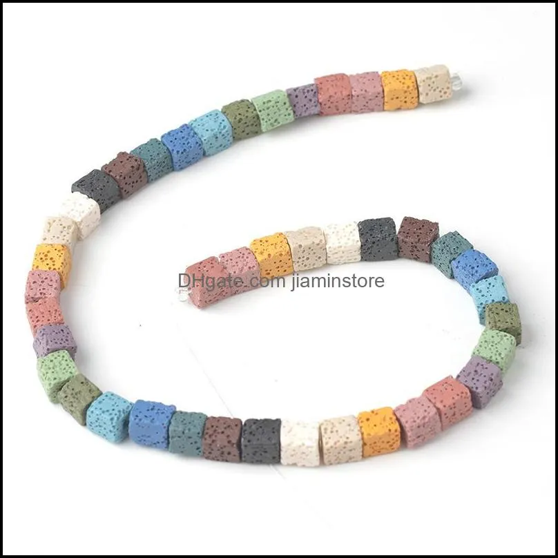 10mm square volcanic lava stone loose beads slide charm beaded jewelry making accessories for bracelet necklace