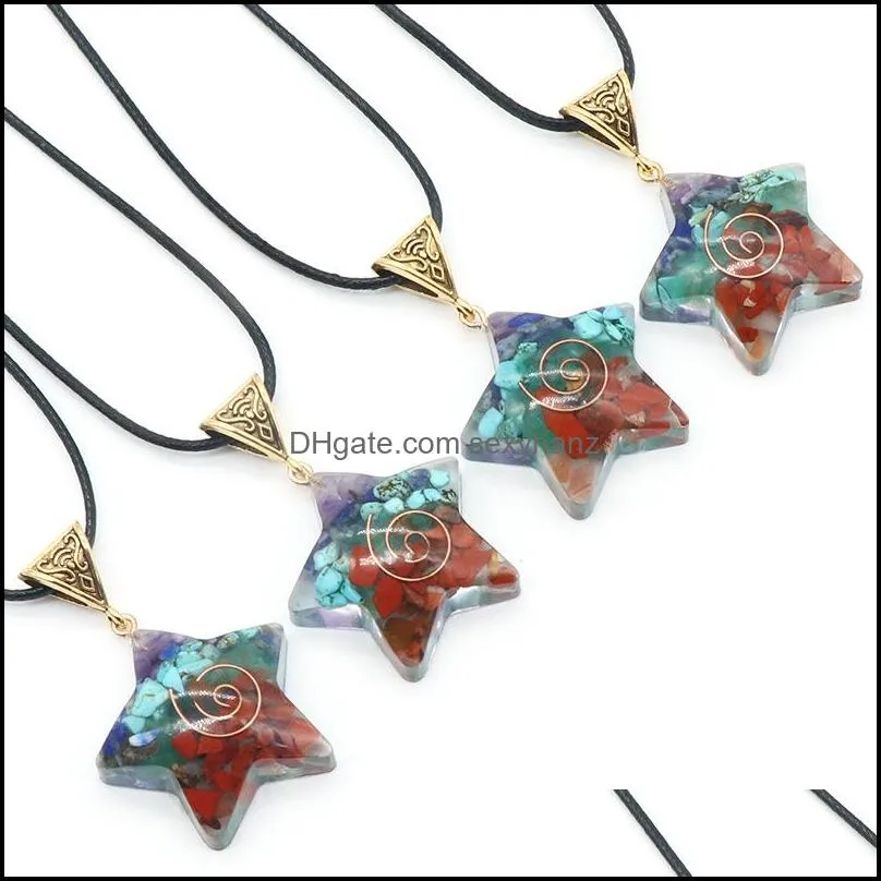 star pendant 7 chakras orgonite stone necklace five points shape healing energy natural orgone crystal pendulum lucky om jewelry