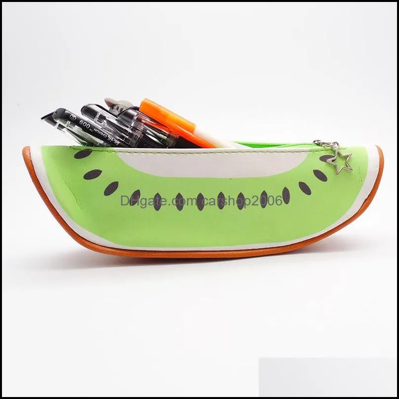 cute fruit style school pencil bags pu leather cosmetics bag multi funation office organizers watermelon orange kiwifruit pitaya 4 styles