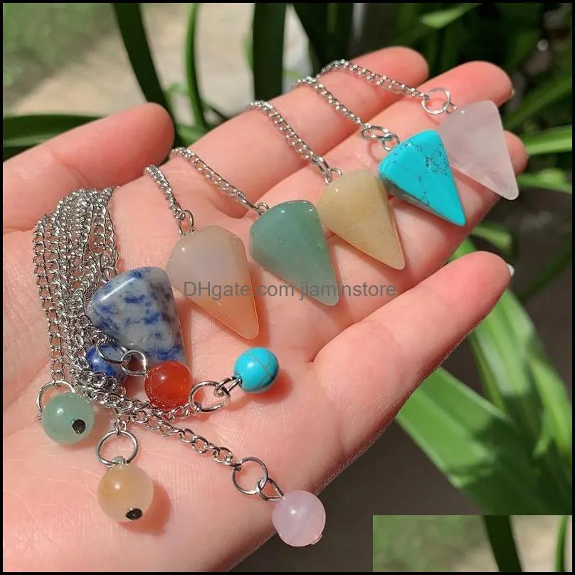 natural stone pendants pendulum pink quartz agates tiger eye black obsidian healing crystal pendant amulet divination dowsing