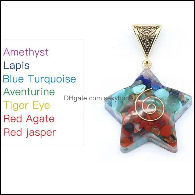 star pendant 7 chakras orgonite stone necklace five points shape healing energy natural orgone crystal pendulum lucky om jewelry