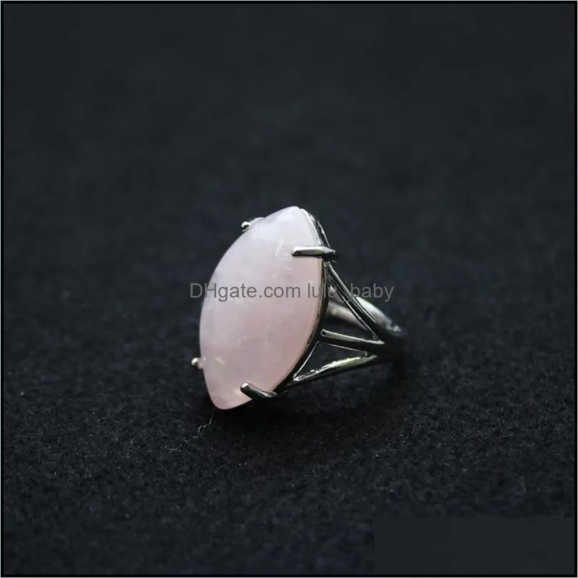 natural stone ring oval eye shape adjustable pink quartz purple rose crystal finger rings for women party