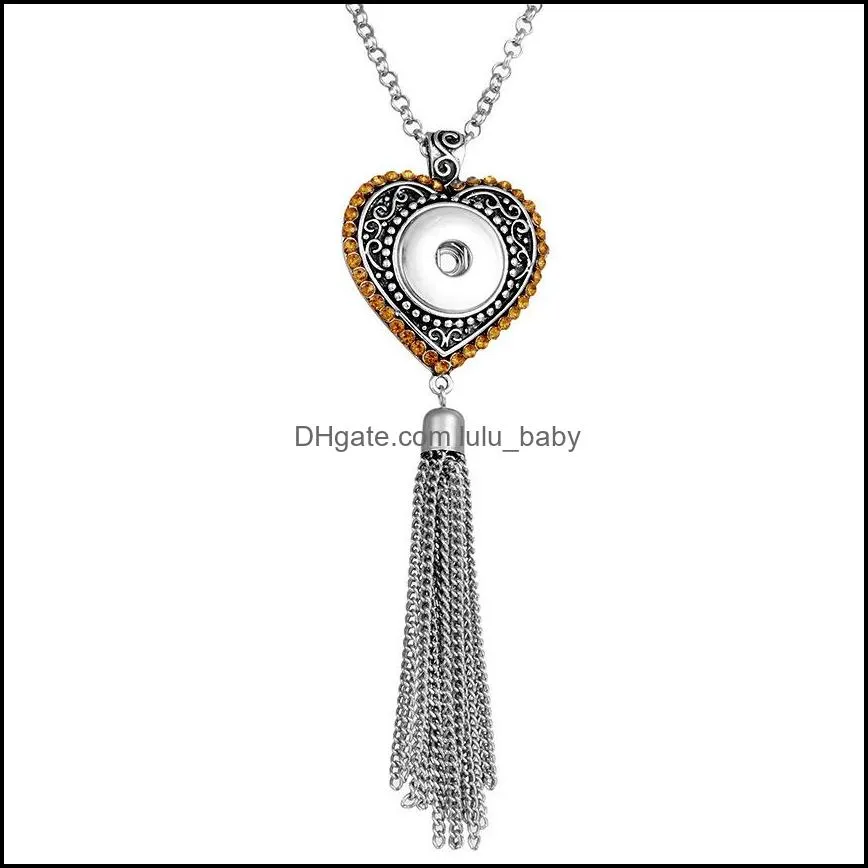 fashion heart crystal tassel necklace 18mm ginger snap pendant necklaces for women jewelry gifts