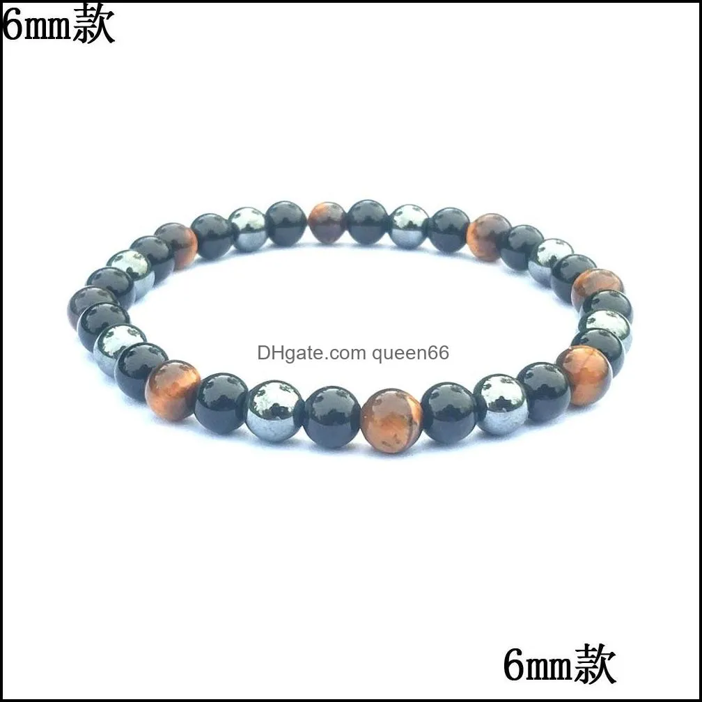women`s men`s handmade classic black gallstone tiger eye obsidian 8mm mixed color bracelet bead bracelet