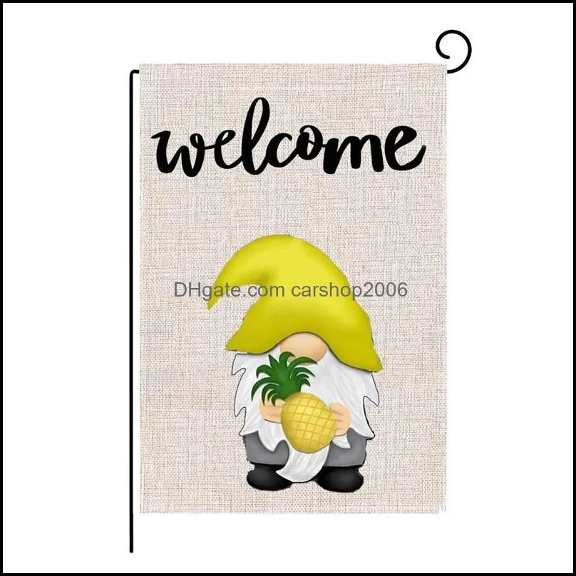 summer garden flag fruit gnomes double size printed flax outdoor decorative hanging welcome summer season banner 32*47cm 1362 v2