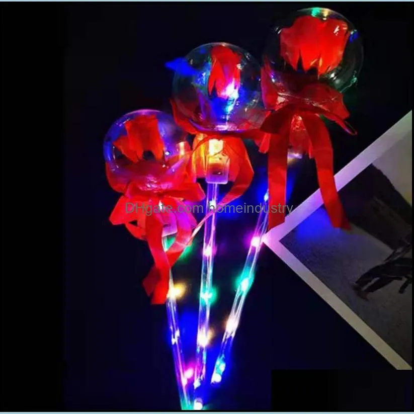 led party favor decoration light up glowing red rose flower wands bobo ball stick for wedding valentine`s day atmosphere decor