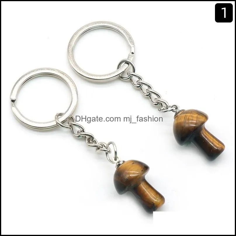 mix natural stone key chain ring mushroom pendant keychains cute mini statue charms keychain pendant lovely keyring for car bag