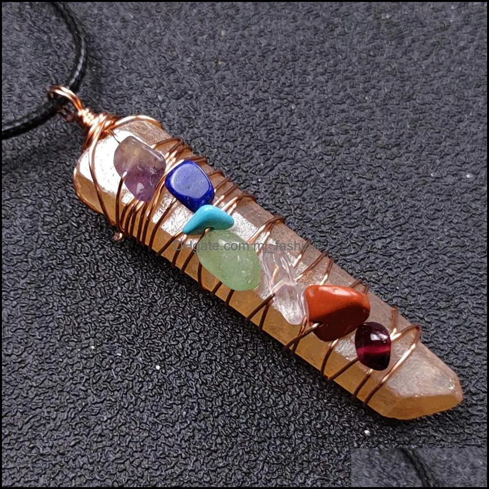 irregular crystal pillar necklace reiki healing seven chakra beads energy pendant charms necklaces pendulum amulet orgonite jewelry