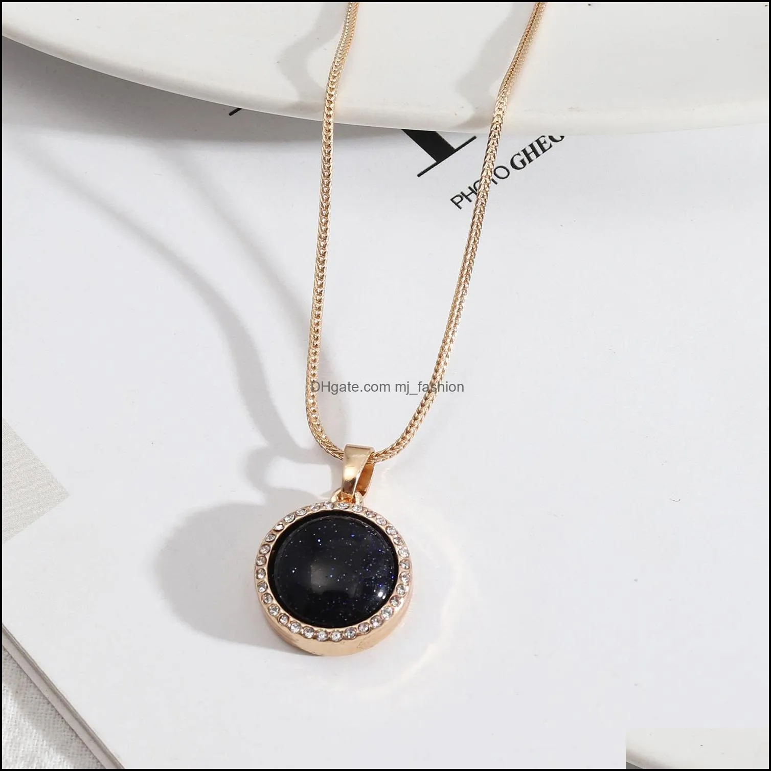 women necklace 17mm round lapis lazuli pearl turquoise rose natural stone quartz pendant gold snake chain necklaces accessories