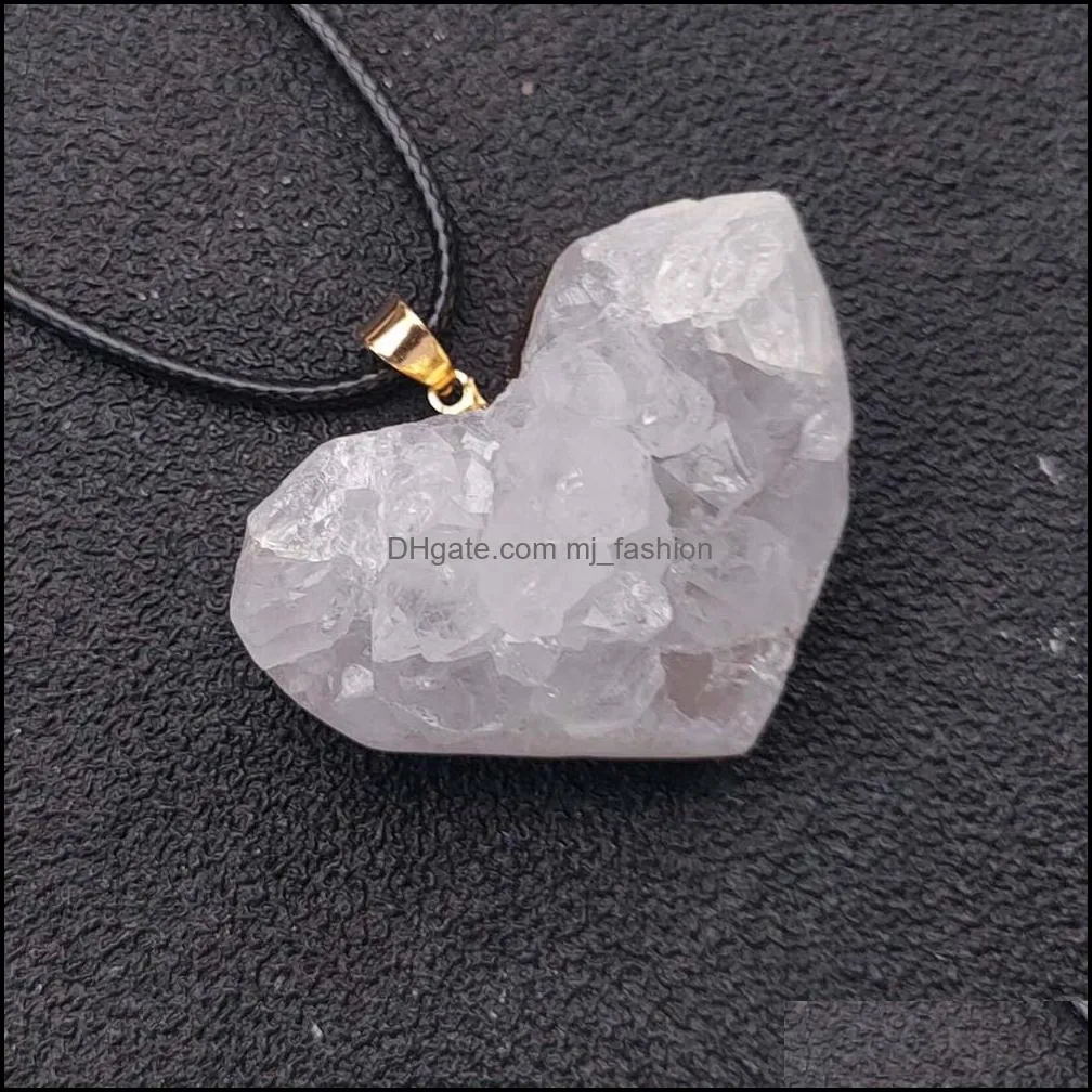 healing natural amethyst stone heart pendant necklace gold band raw white crystal charms collar for women reiki jewelry