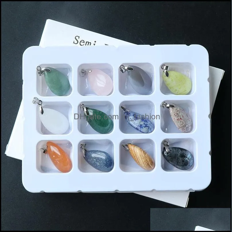 12 colors reiki healing jewelry water drop natural stone necklace quartz lapis opal pink crystal pyramid pendant amethyst necklaces