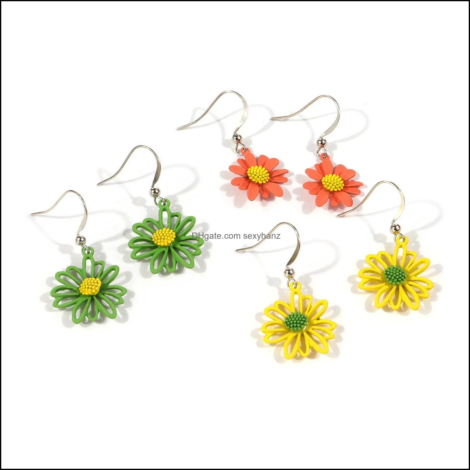 bohemian  and sweet daisy flower earrings charm delicate sunflower leaf pendant earring jewelry clothes accessories for women