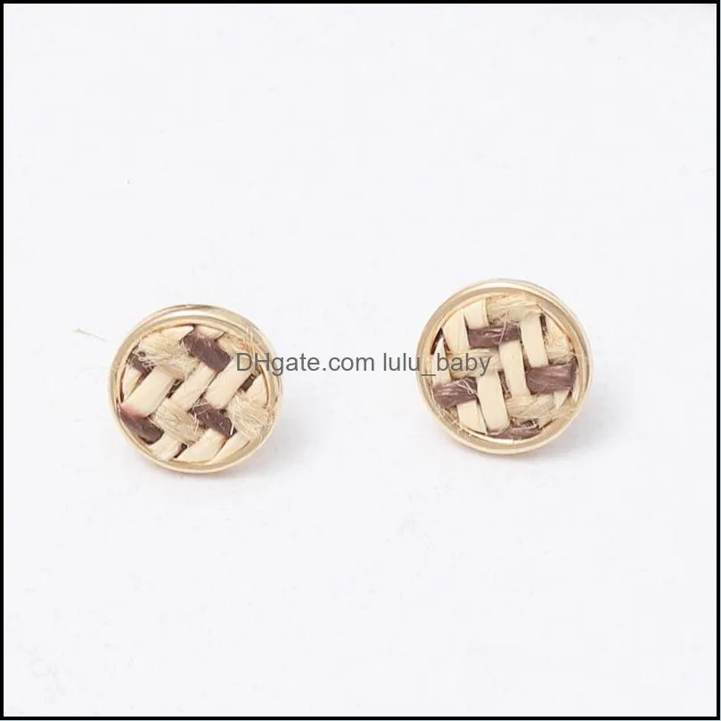 mini natural stone stud earrings round leopard print woven studs for women jewelry gift high quality