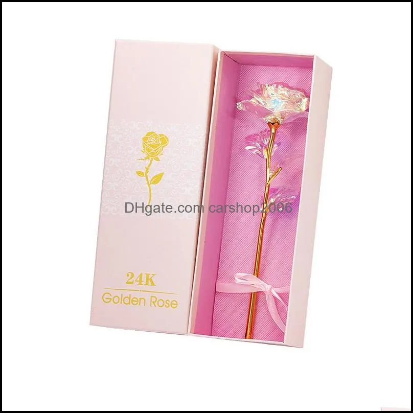 2021 gold foil plated rose flashing luminous rose flower golden rose wedding decor birthday mother`s day valentine day boxed gift 1273