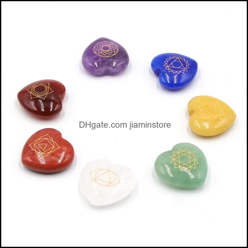 22mm heart love symbol chakra set reiki natural stone crystal stones polishing rock quartz yoga energy bead chakra healing decoration