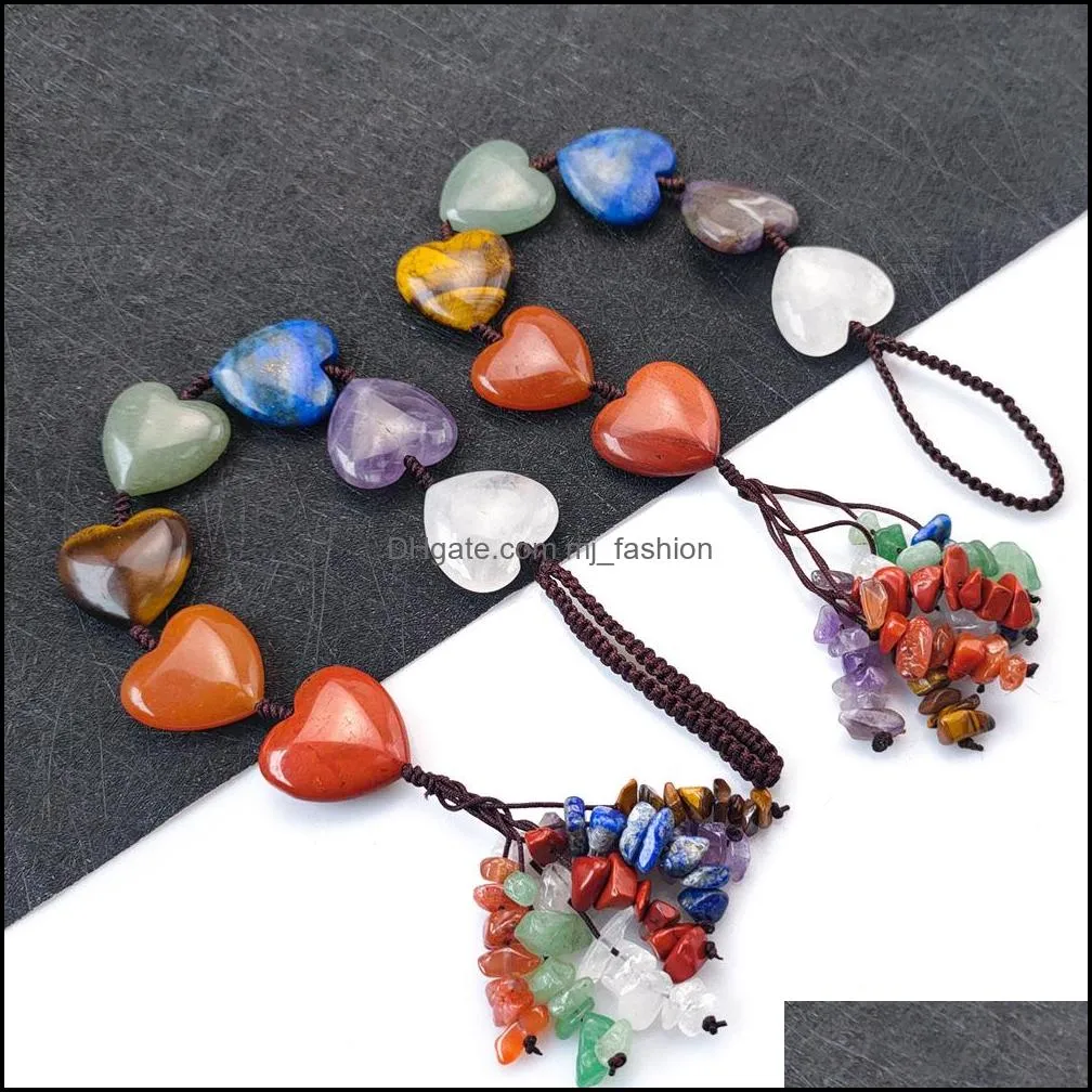 braided heart chakra reiki crystals healing stone pendant seven chakras energy balancing polished hand piece natural stones beads car bag