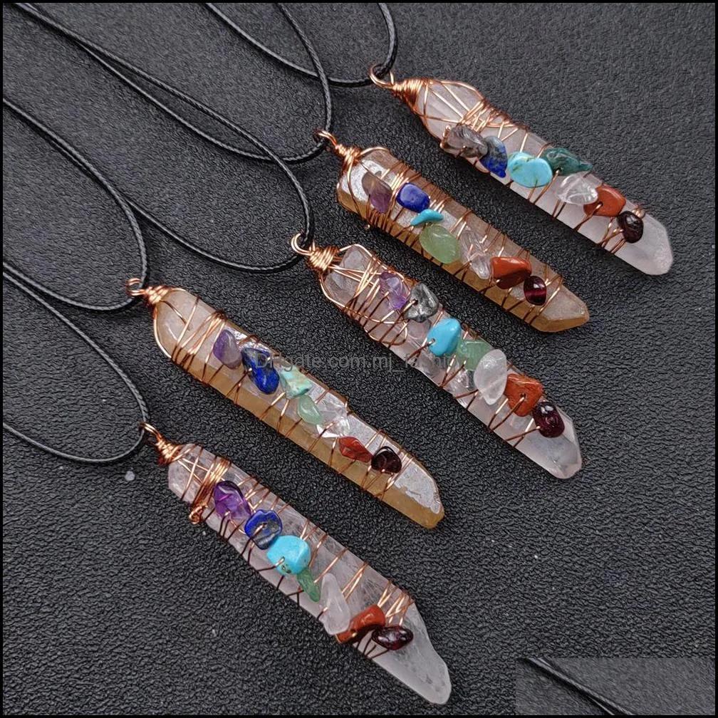 irregular crystal pillar necklace reiki healing seven chakra beads energy pendant charms necklaces pendulum amulet orgonite jewelry