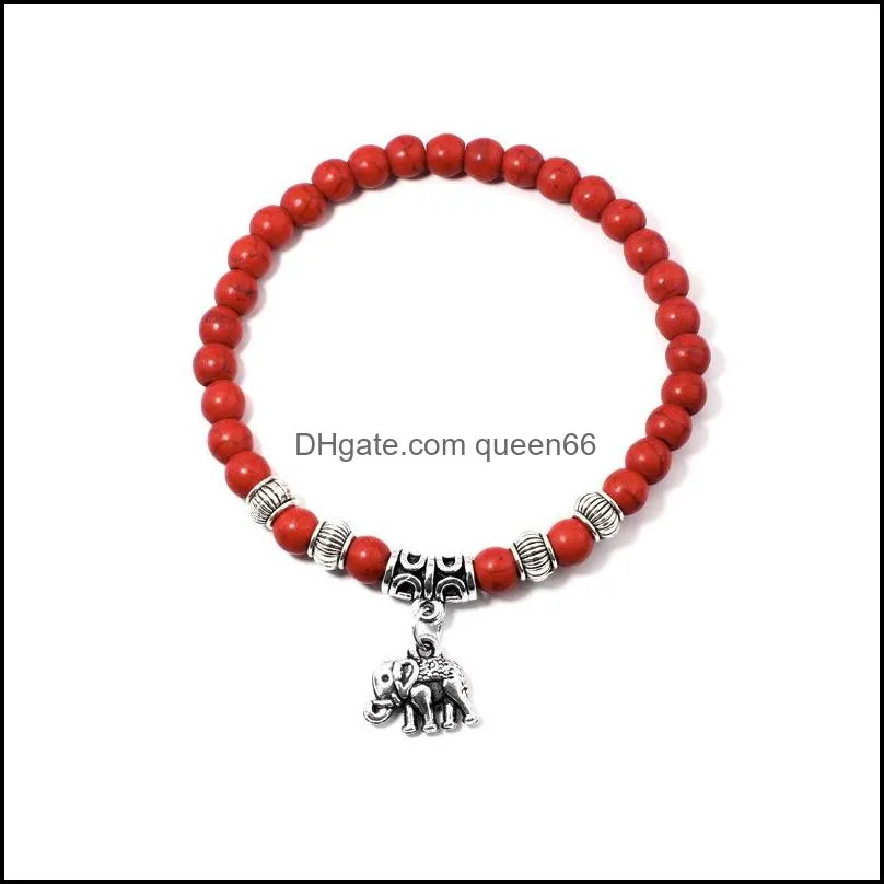 12pcs fashion natural stone beaded howlite turquoise elephant buddha beads yoga bracelet chakra crystal beads charms bracelets jewelry