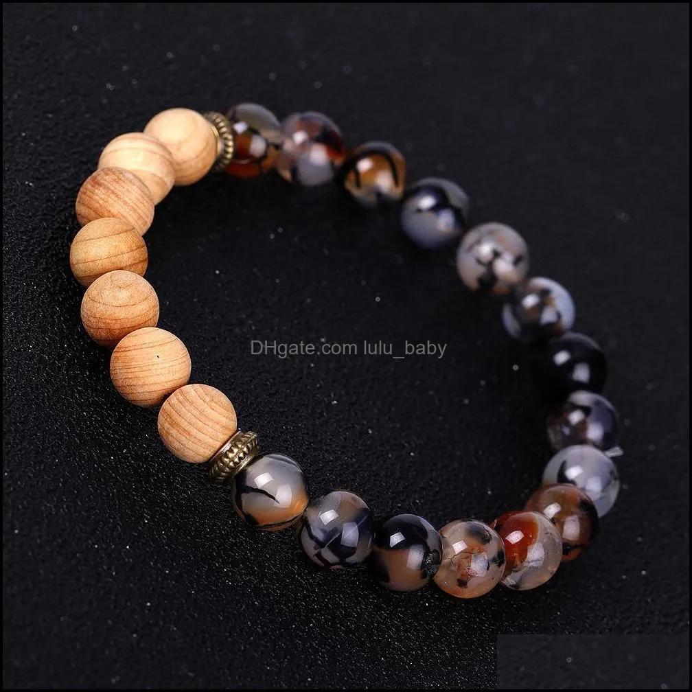 ice crack stone wooden beaded strand  oil diffuser bracelet balance yoga friendships jewelry for women men