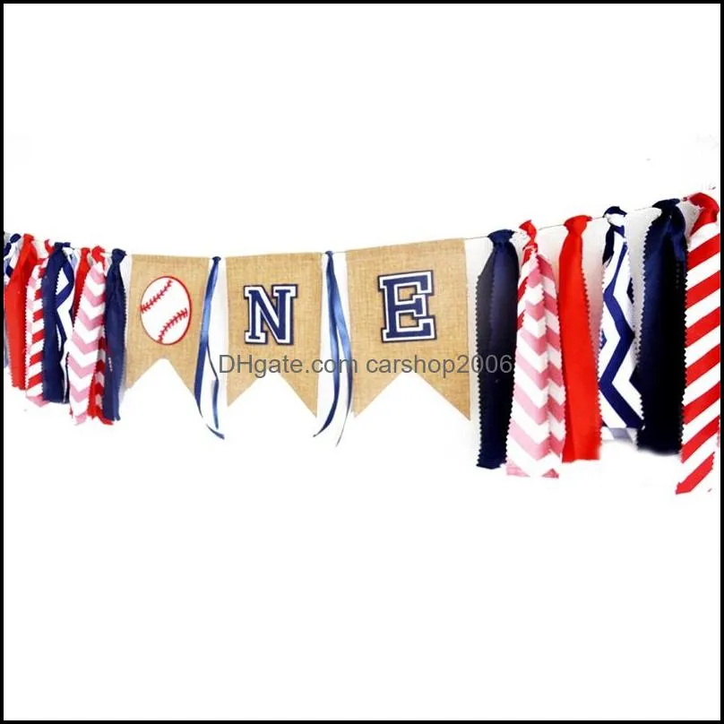 sports baseball theme party banner linen cloth letters one pull flag decorative banners for child birthday supplies 13yq e1