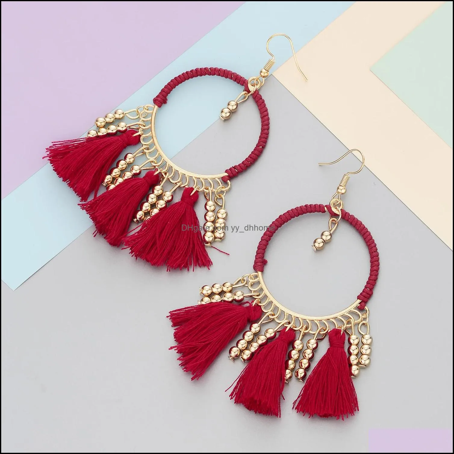 bohemian earrings thread beaded tassel fringe drop dangle gifts for women daily jewelry 5 color