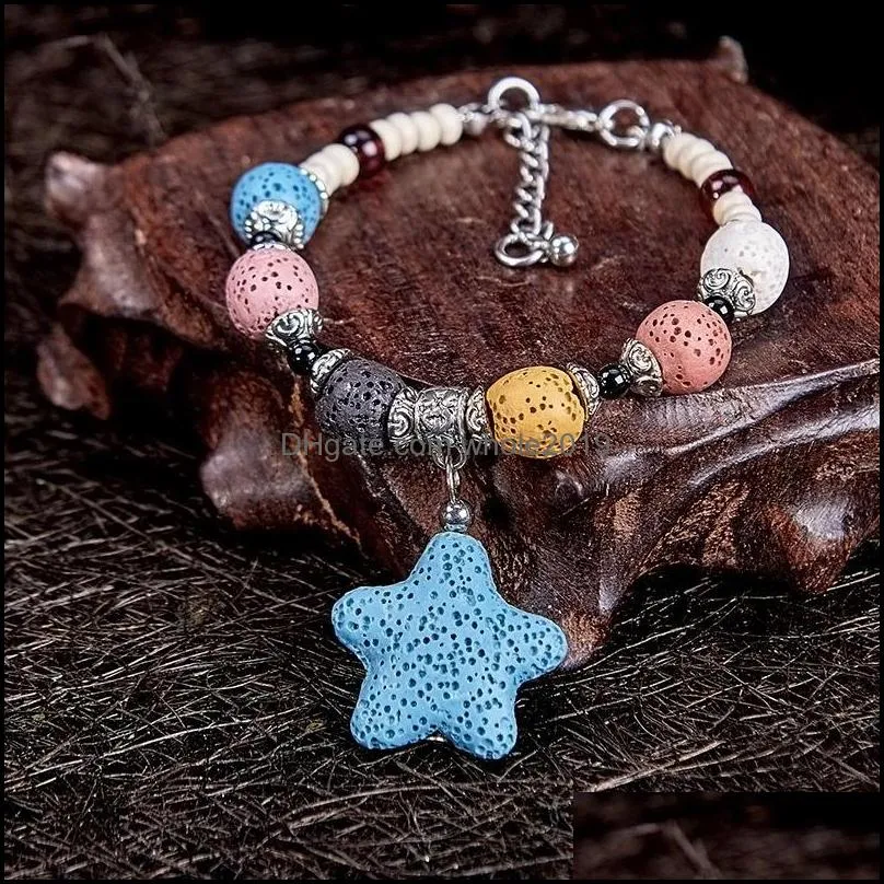 handmade colorful lava stone beads strand bracelet friendship bracelets adjustable rope essential oil diffuser women jewelry gift