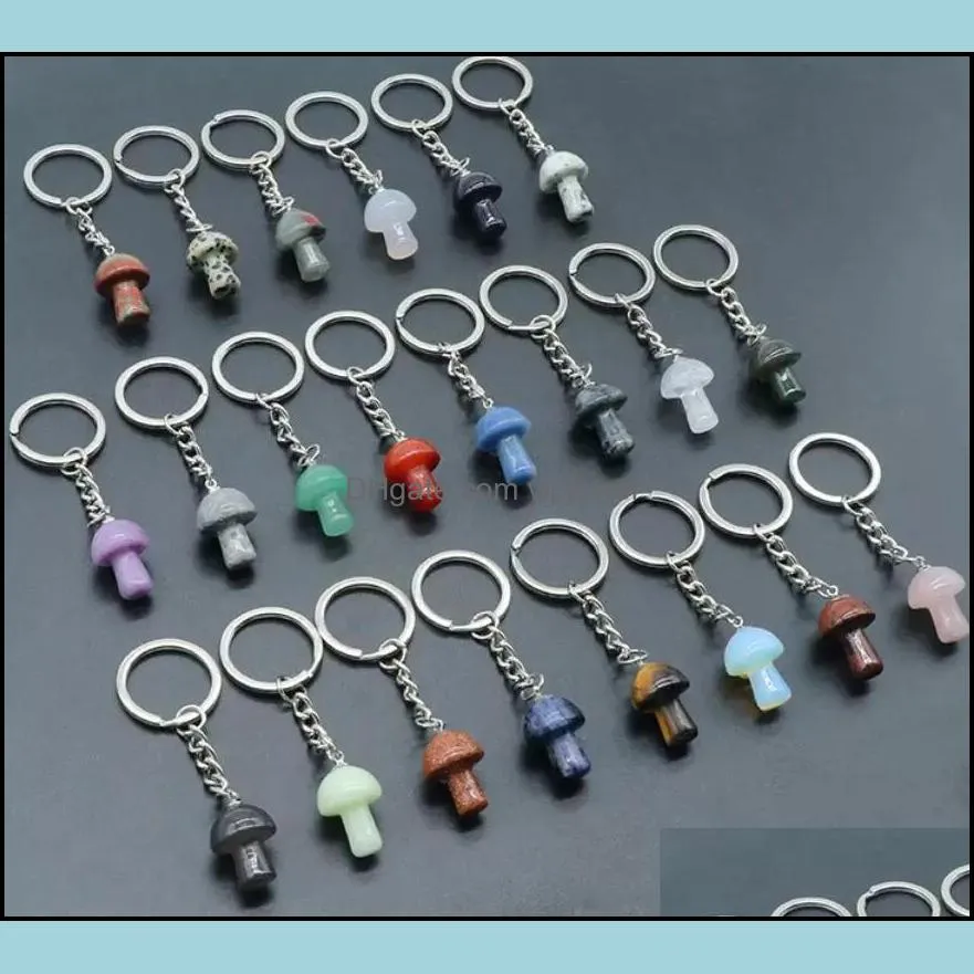 natural stone key chain ring mushroom pendant keychains cute mini statue charms keychain pendant lovely keyring for car bag ornament