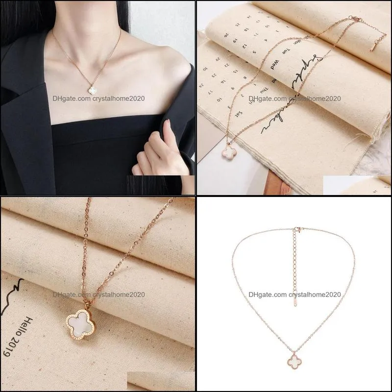 women`s necklace stainless steel four-leaf clover natural mother clavicle chain valentine`s day high-end gift marriage